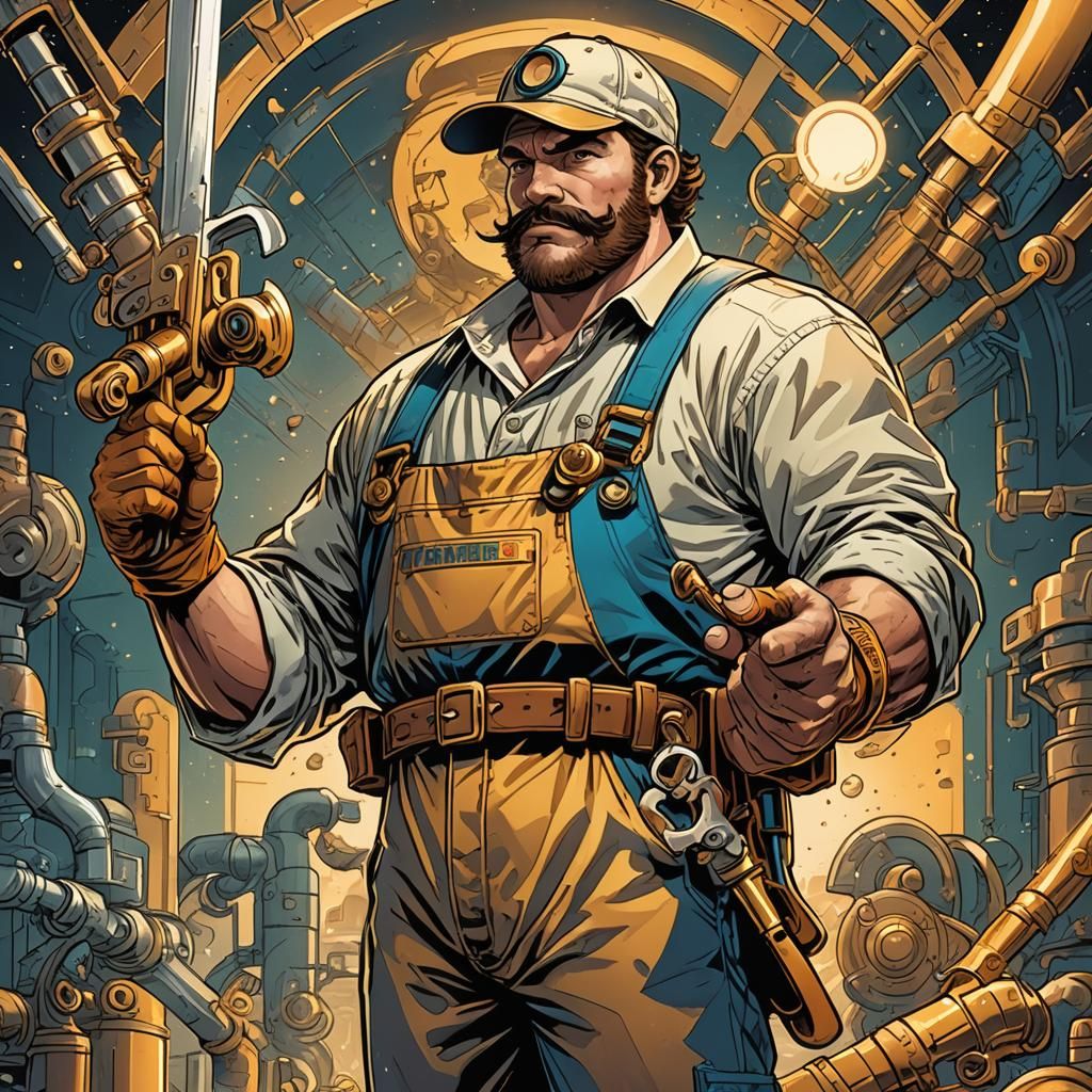 Plumber God in Comic Book Art Style