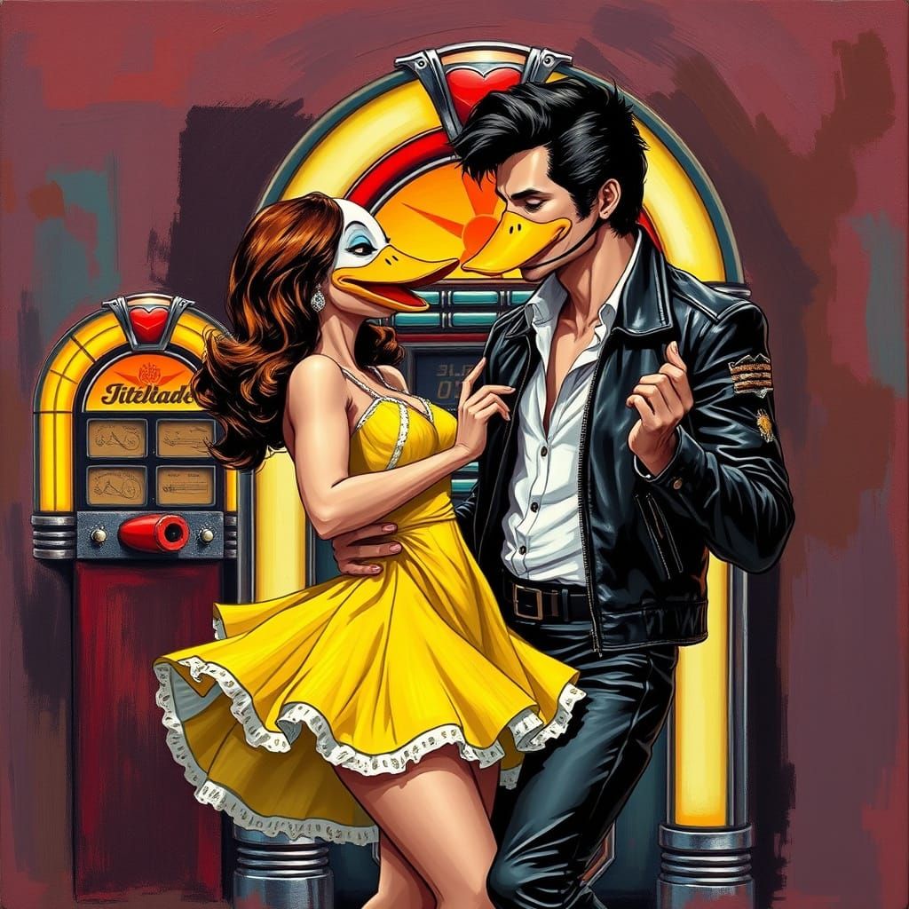 Duck Masked Dancers in Anime Impasto Style