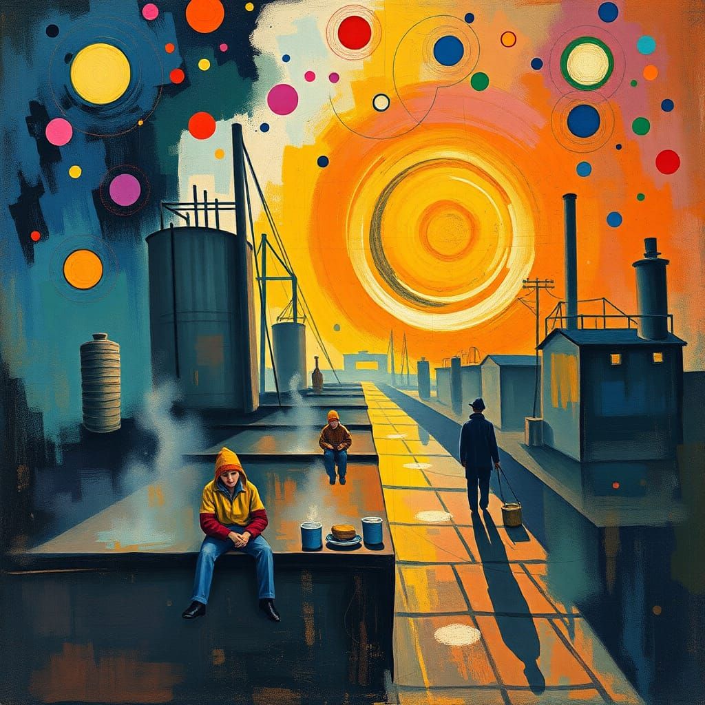 Child Factory Workers in Abstract Expressionist Style