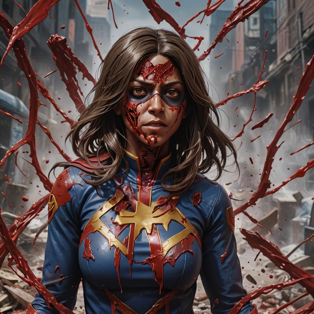 Zombie Kamala Khan Gory Portrait, Detailed Matte Painting