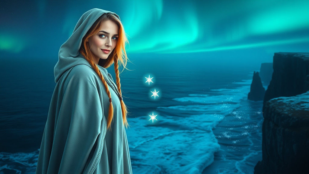 Luminous Norse Maiden Overlooking Arctic Sea