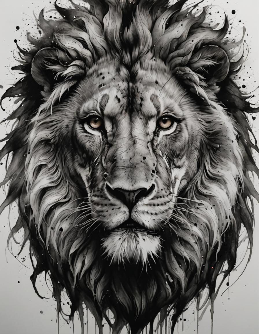 Dynamic Lion Heart in Ink, Motion Blur