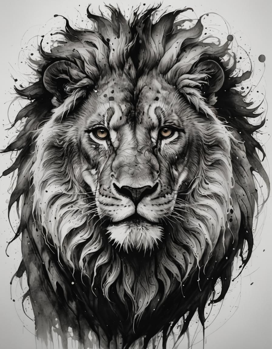 Lion Heart: Modern Ink and Charcoal Rendering