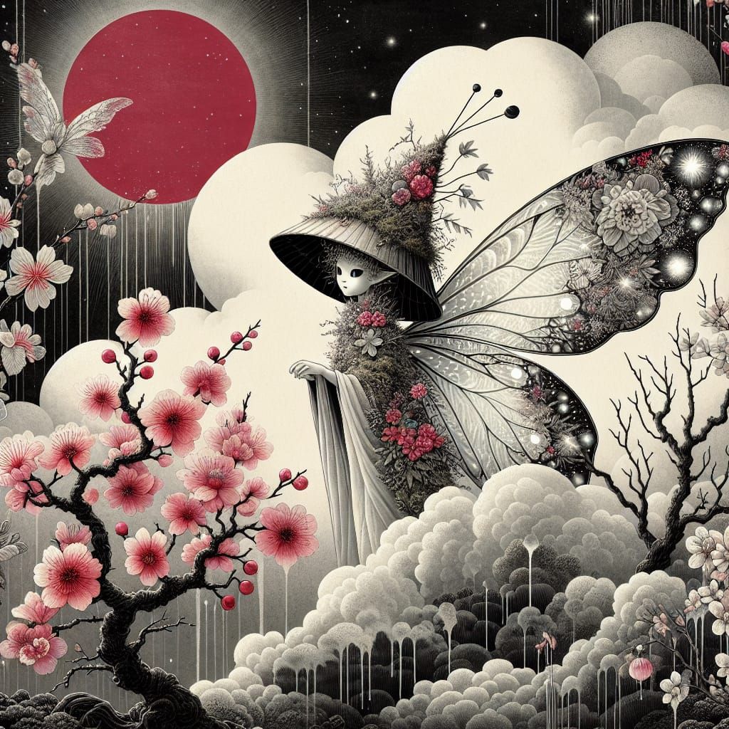 Dessin à l'encre d'une fée