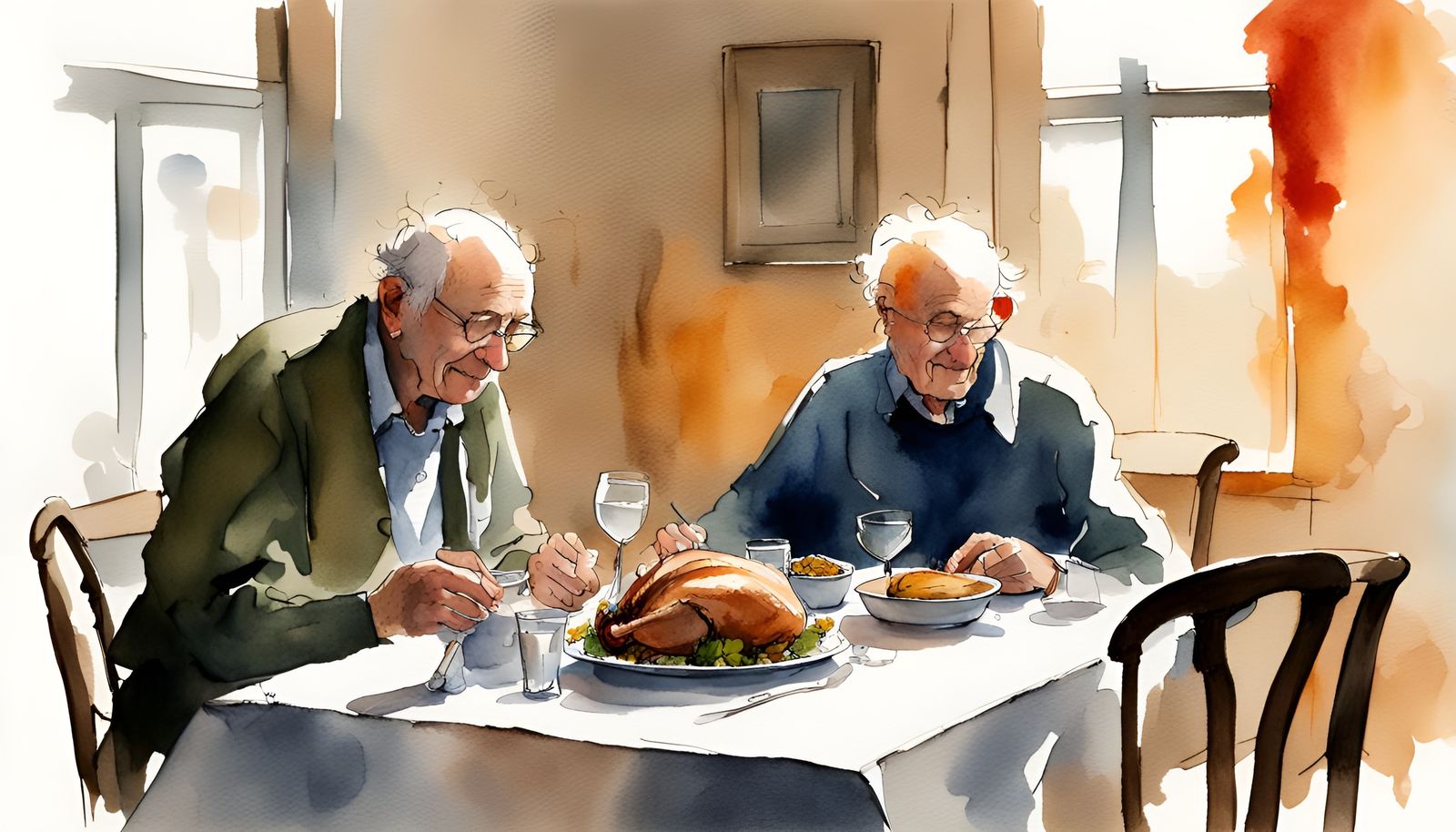 Quiet Thanksgiving Scene in Watercolor Style