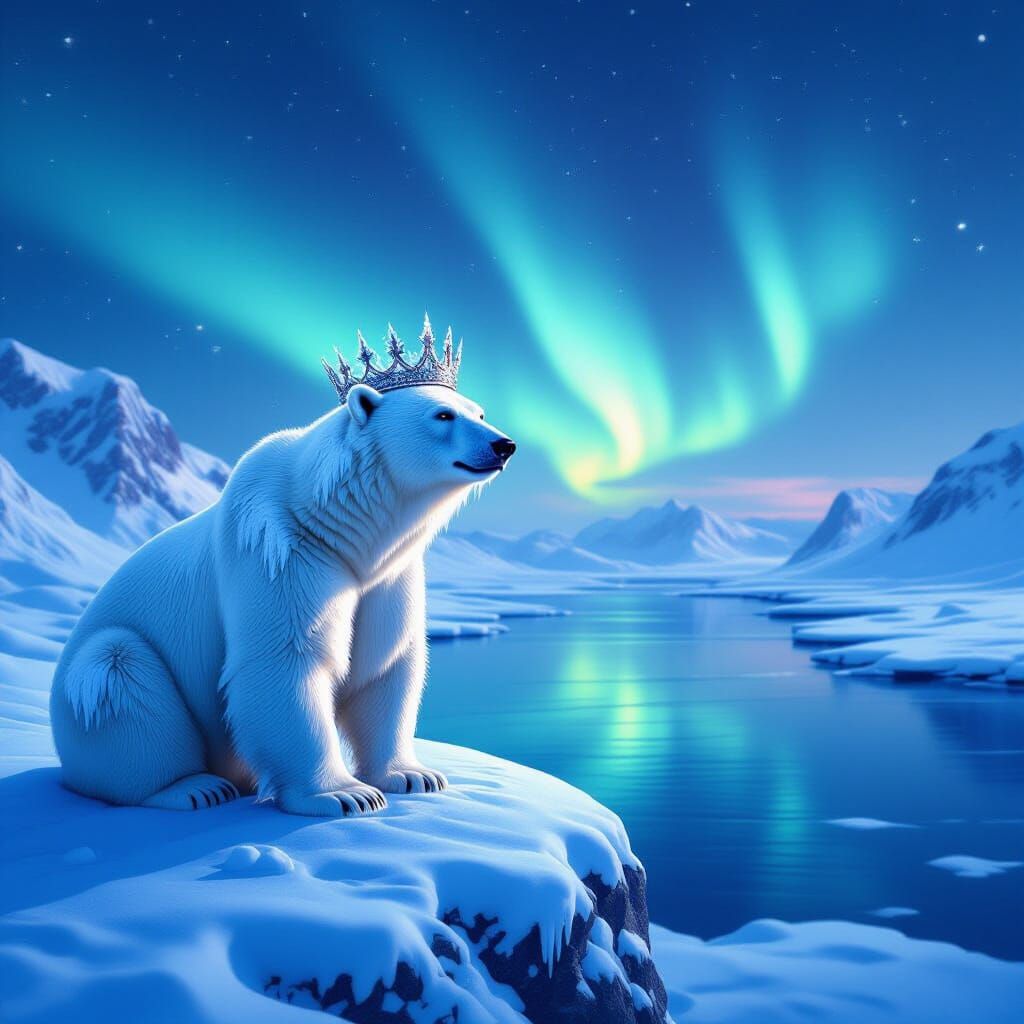 Majestic Polar Bear King in Aurora Glow