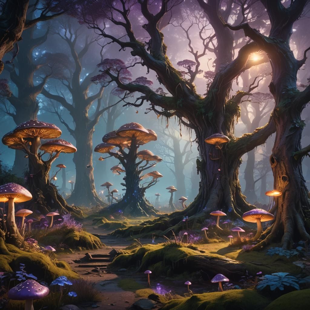 Glowing Woodland at Dusk: Fantasy Concept Art