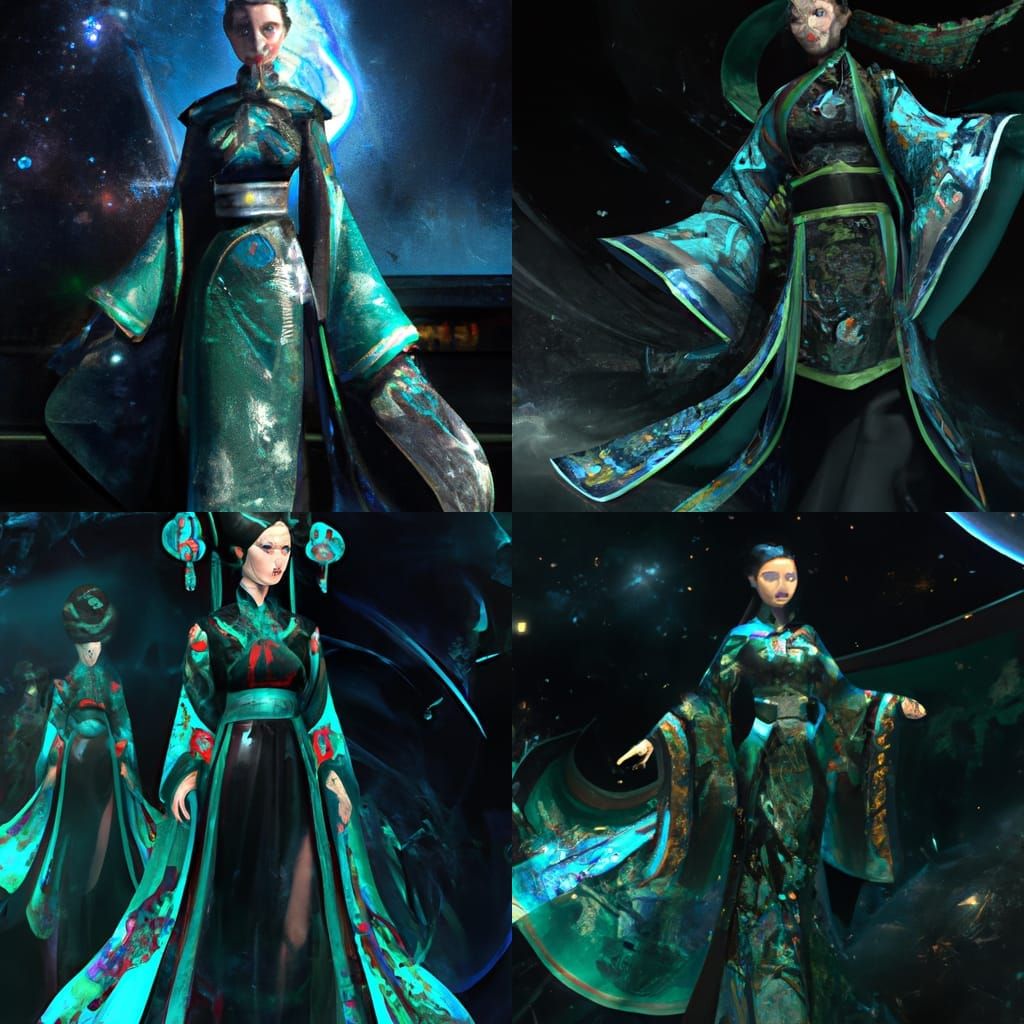 Space Theme Japanese Hanfu Dress in Dark Fantasy Style