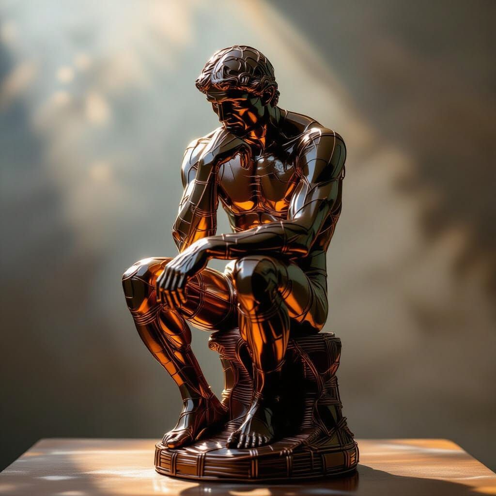 Copper Wire Thinker: Cinematic Film Still