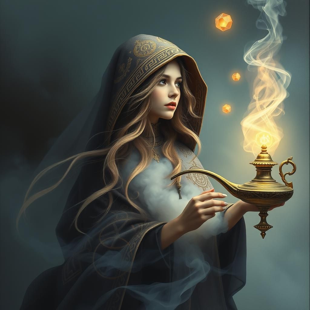 Ethereal Genie in Dreamlike Surrealist Landscape