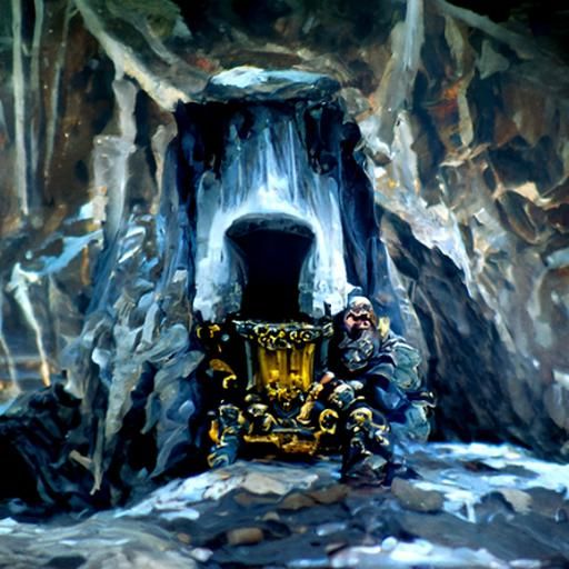 Dwarven King on Cavern Throne in Oil Painting Style