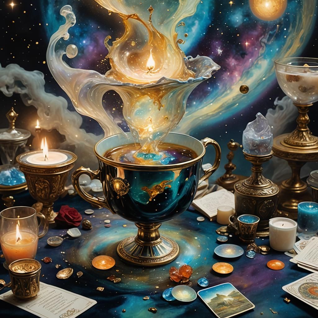 A cup full of a galaxy liquid