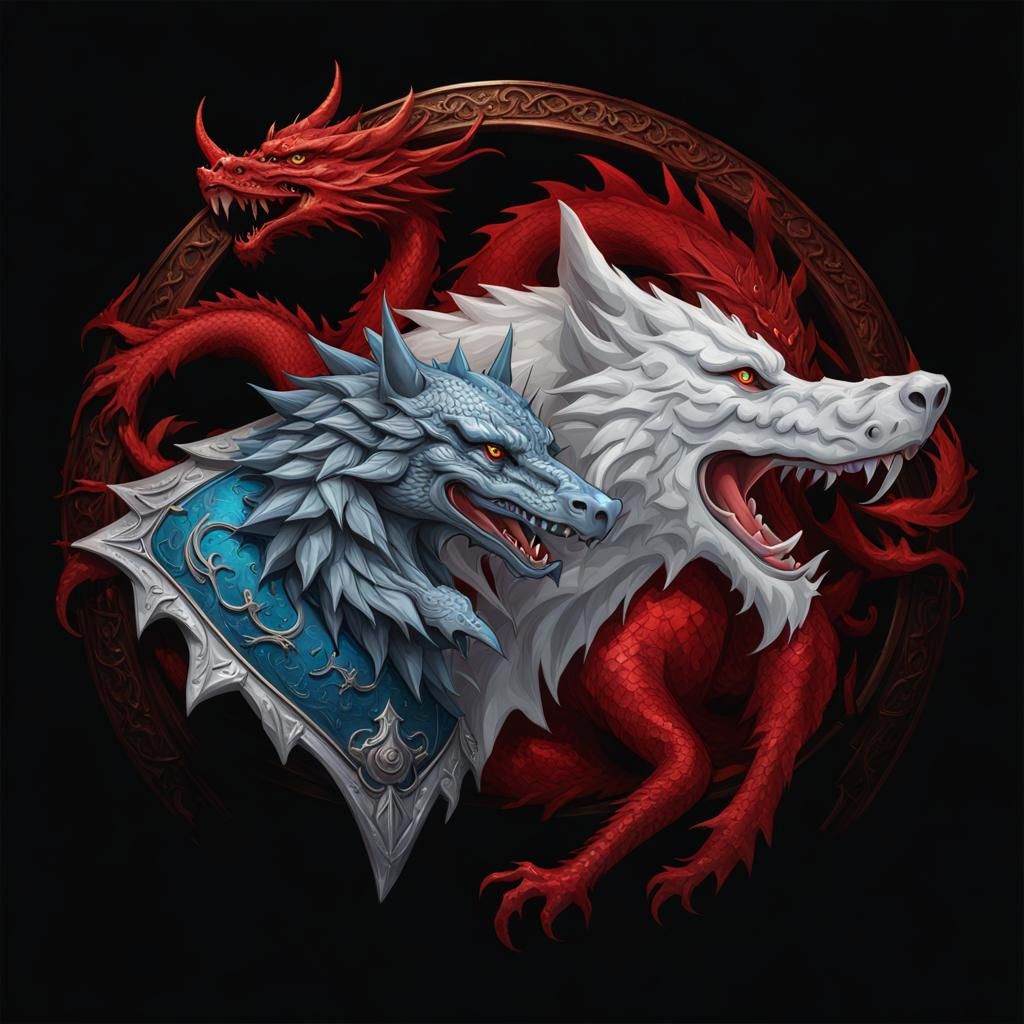 Dragon and Wolf Banner in Ethereal Fantasy Style
