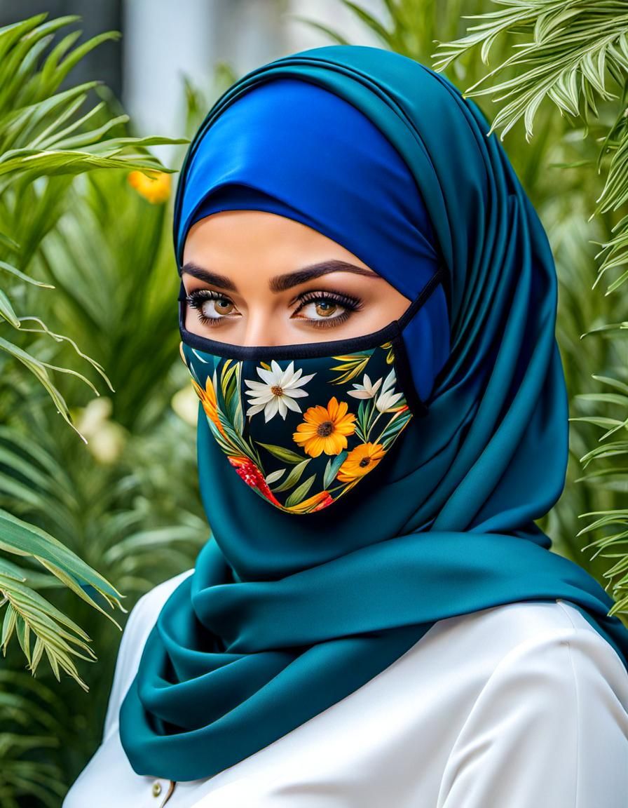 Playful Hijabi Woman Portrait in Oil Painting Style