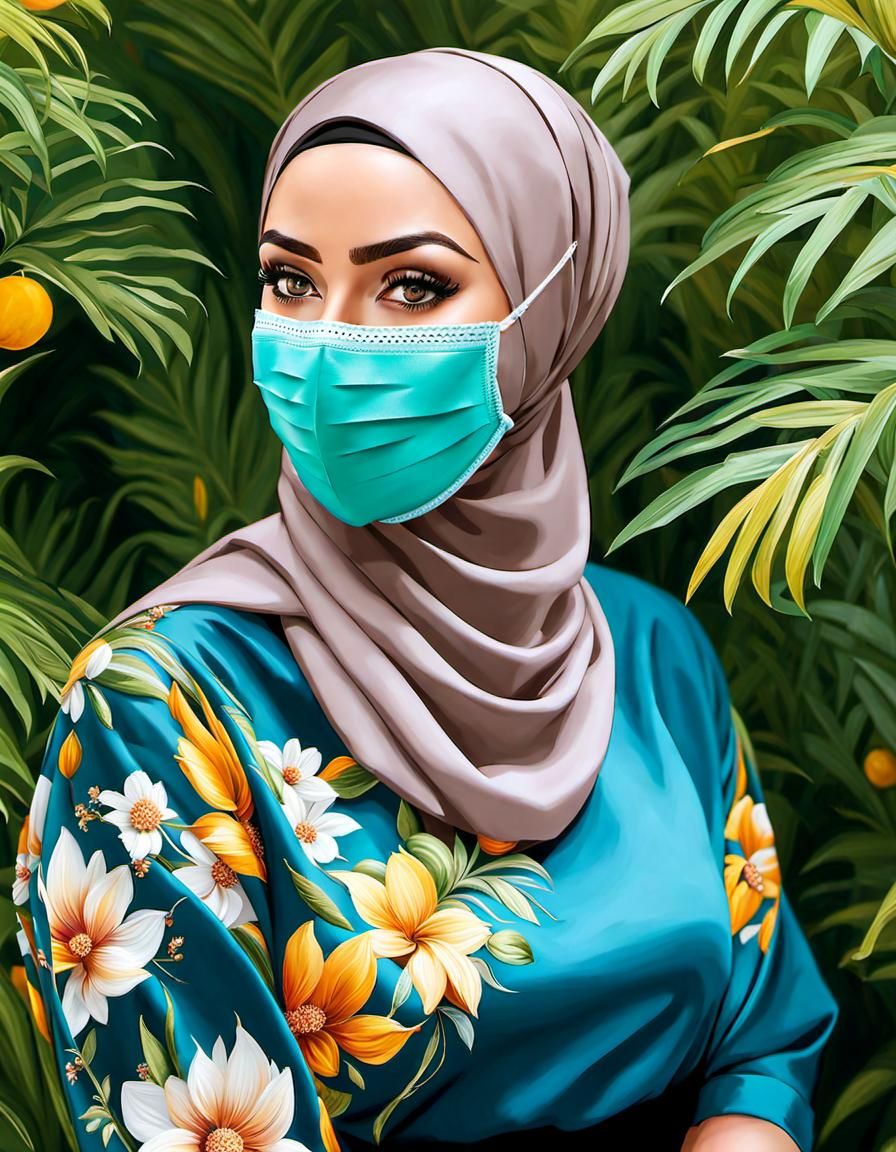 Playful German Hijabi Woman in Oil Painting Style