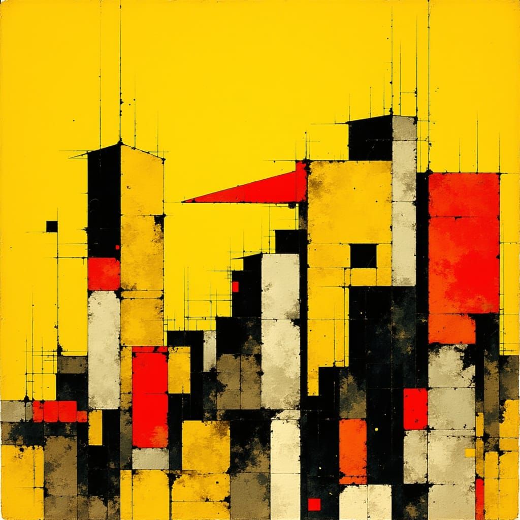 Geometric Bauhaus Cityscape in Bright Yellow