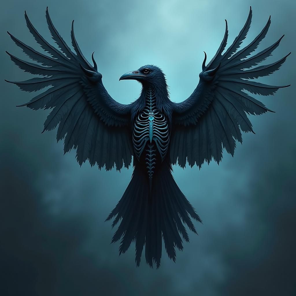 Gothic Raven Deity with Skeletal Framework