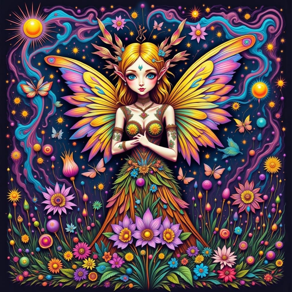 Psychedelic Fairy in Vibrant, Ethereal Light