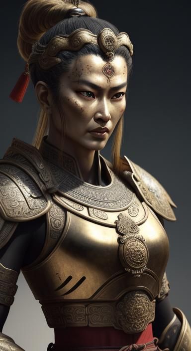 Sun Tzu Sculpture in Bronze Armor, Hyper-Realistic Close-Up