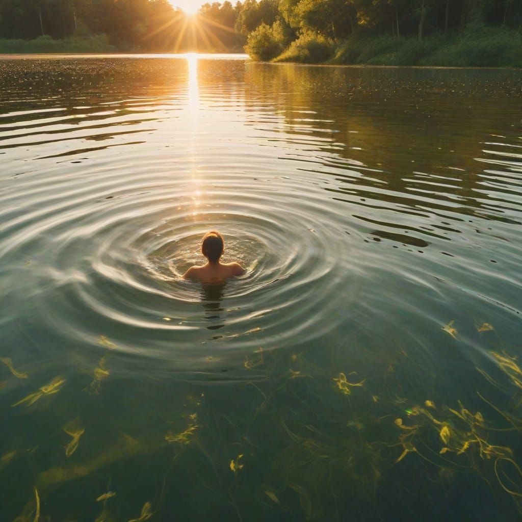 Impressionistic Lake Scene in Summer Sunlight