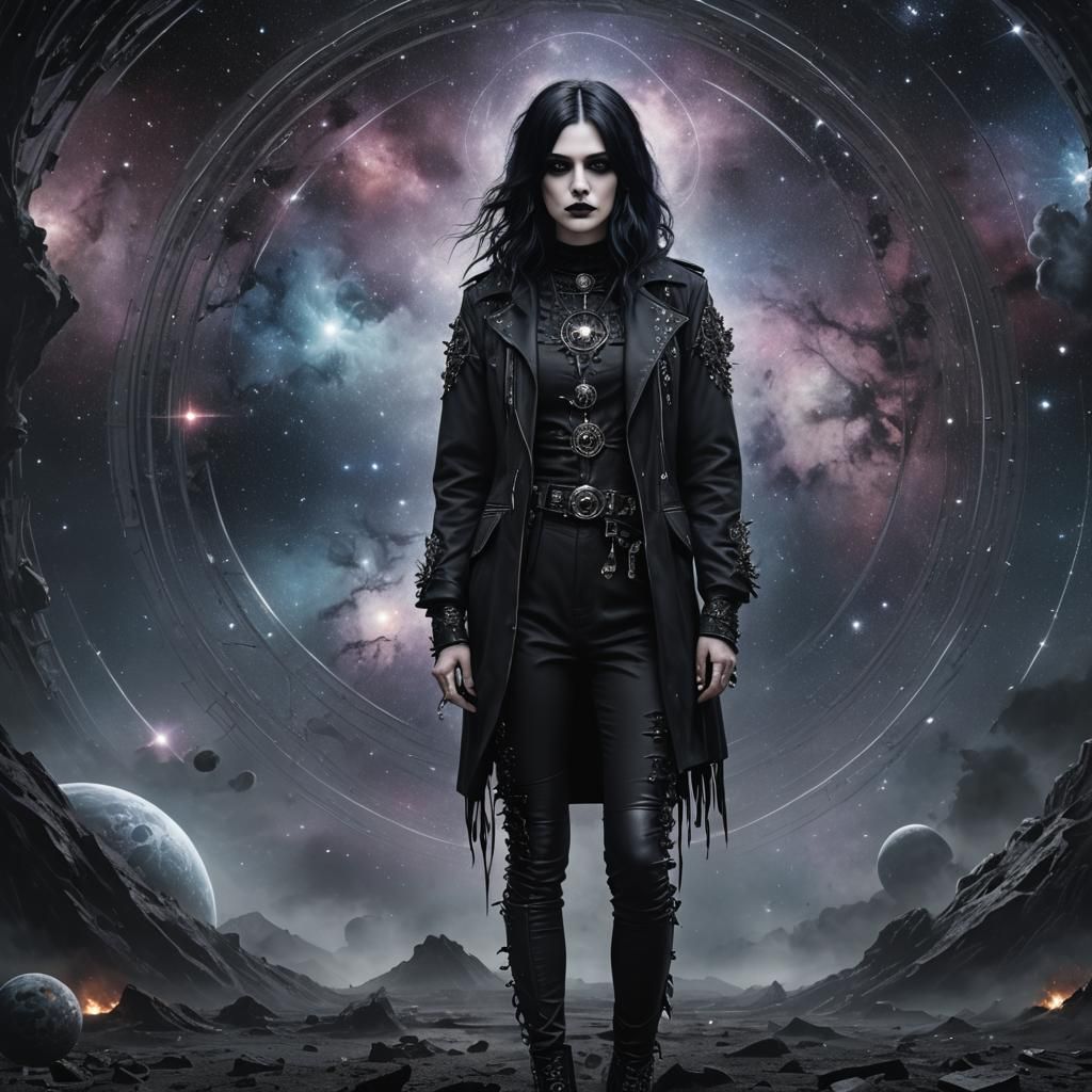 Goth Woman Portrait in Cosmic Chaos
