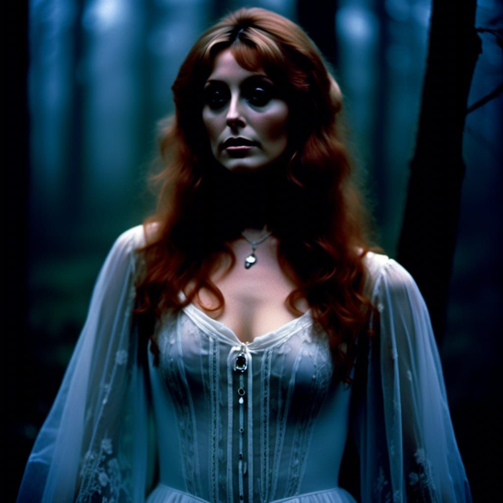 Red-Haired Vampire in Victorian Gown, Gothic Ambiance