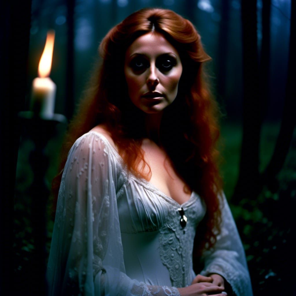 Red-headed Vampire in Victorian Gown, Gothic Oil Painting