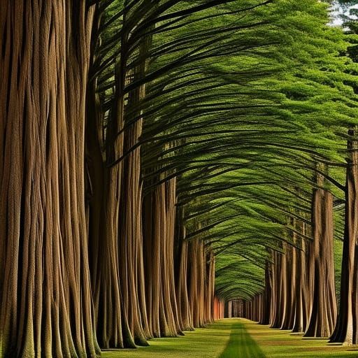 Detailed Cypress Trees Landscape in Red