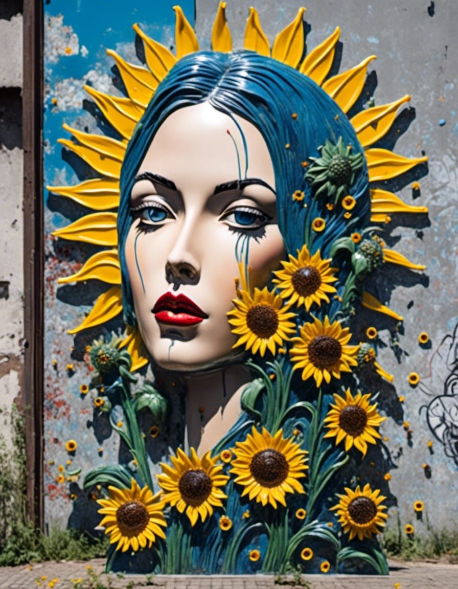 Ukrainian Woman: Glass Sculpture with Neo-Expressionist Graf...