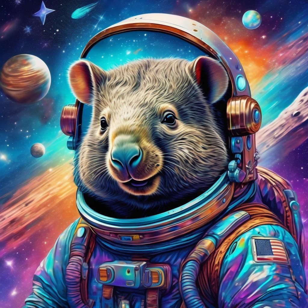 Wombat in Astronaut Suit Astral Illustration