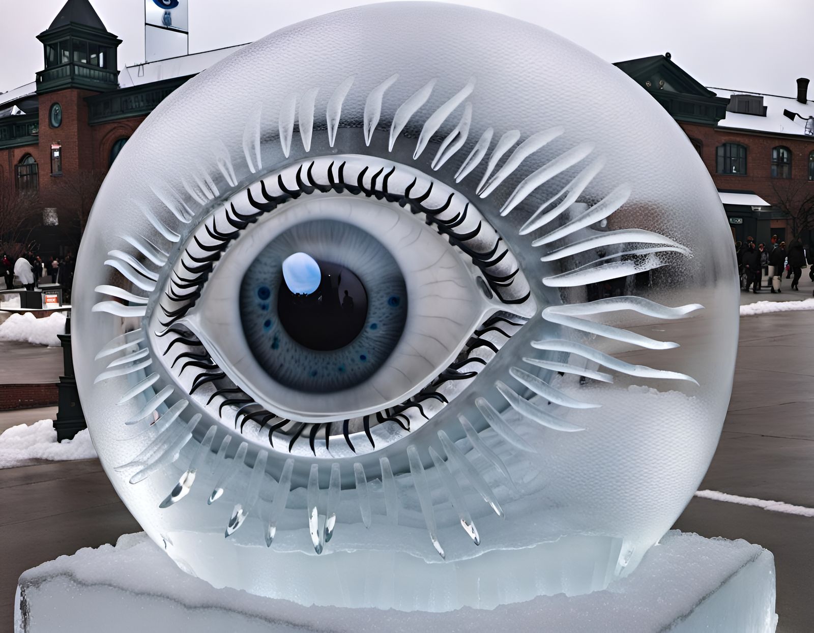 Intricate Ice Sculpture of Human Eyeballs