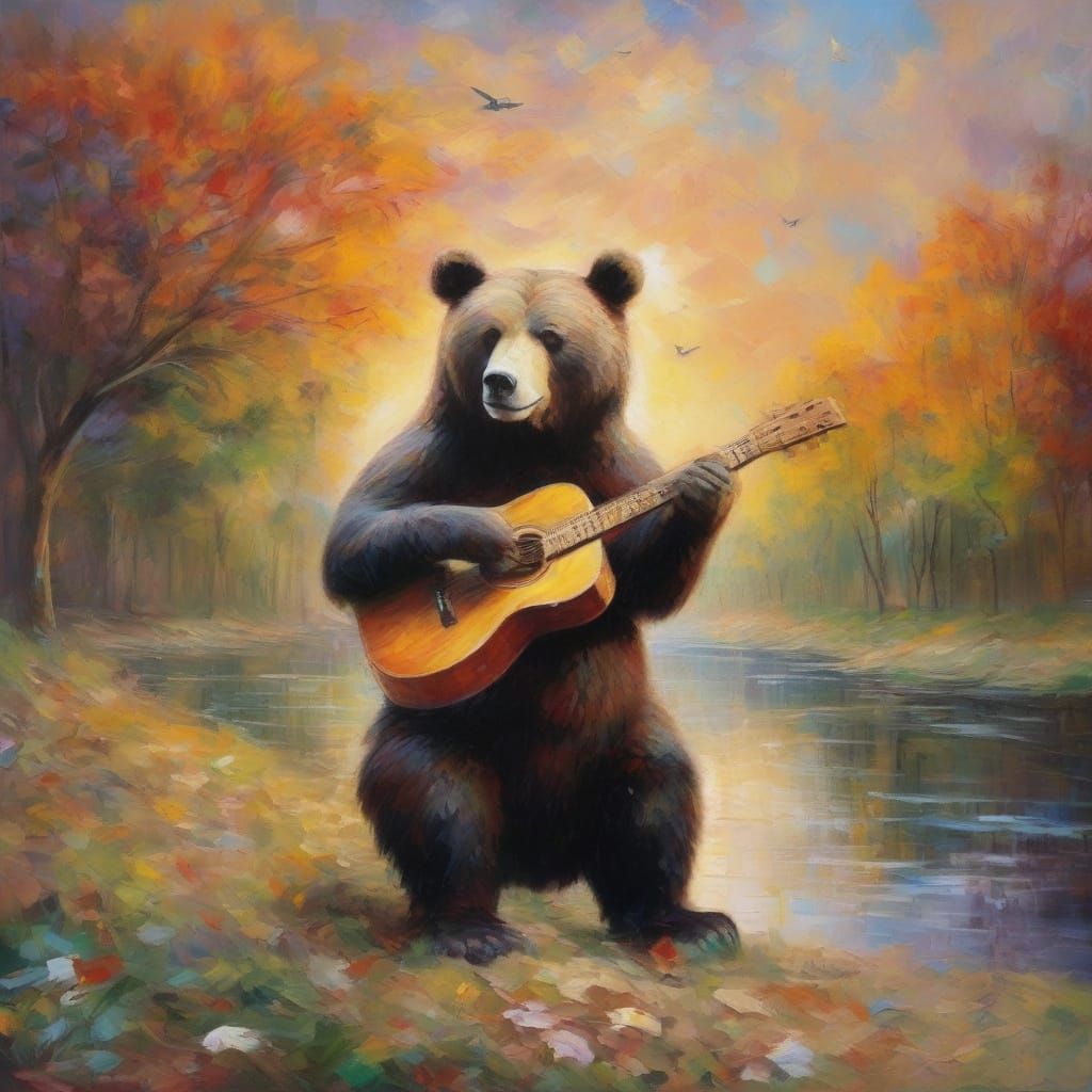 Surrealist Bear Serenade in Forgotten City Square