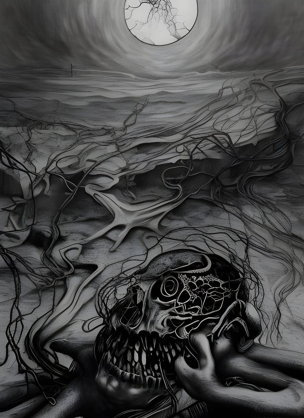 Decomposing Corpse Rising: Dark Fantasy Charcoal Drawing