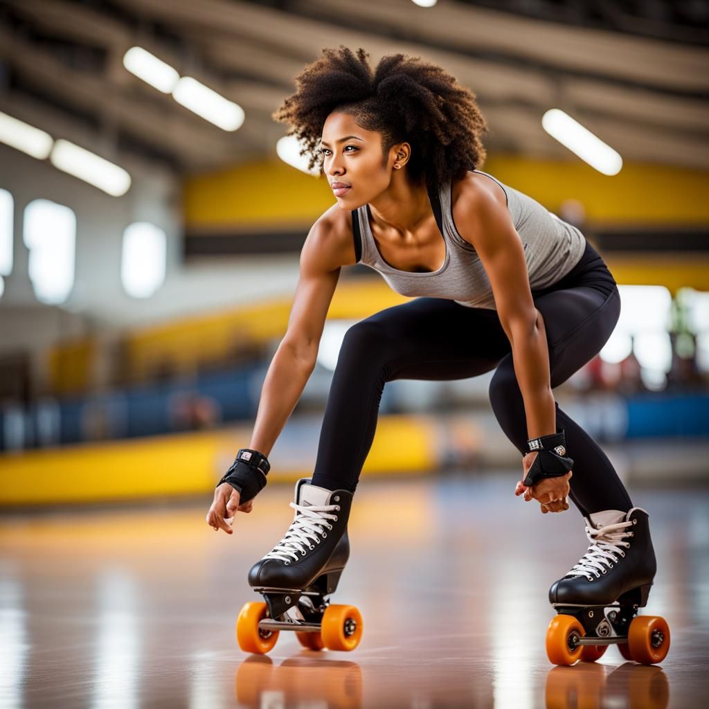 Colombian Woman Rollerskating: Realistic Action Photograph