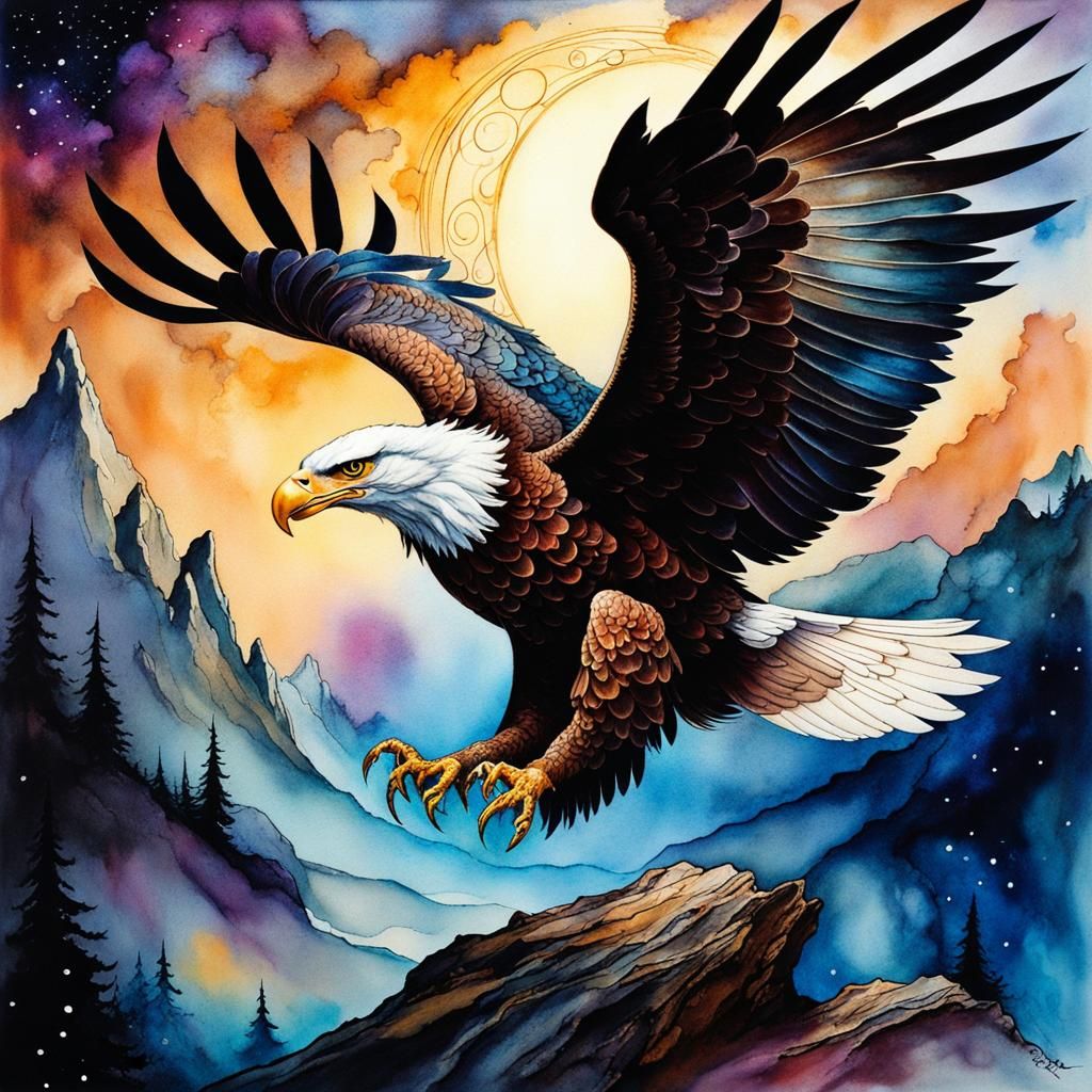 Majestic Eagle Soaring Through Ancient Galaxy