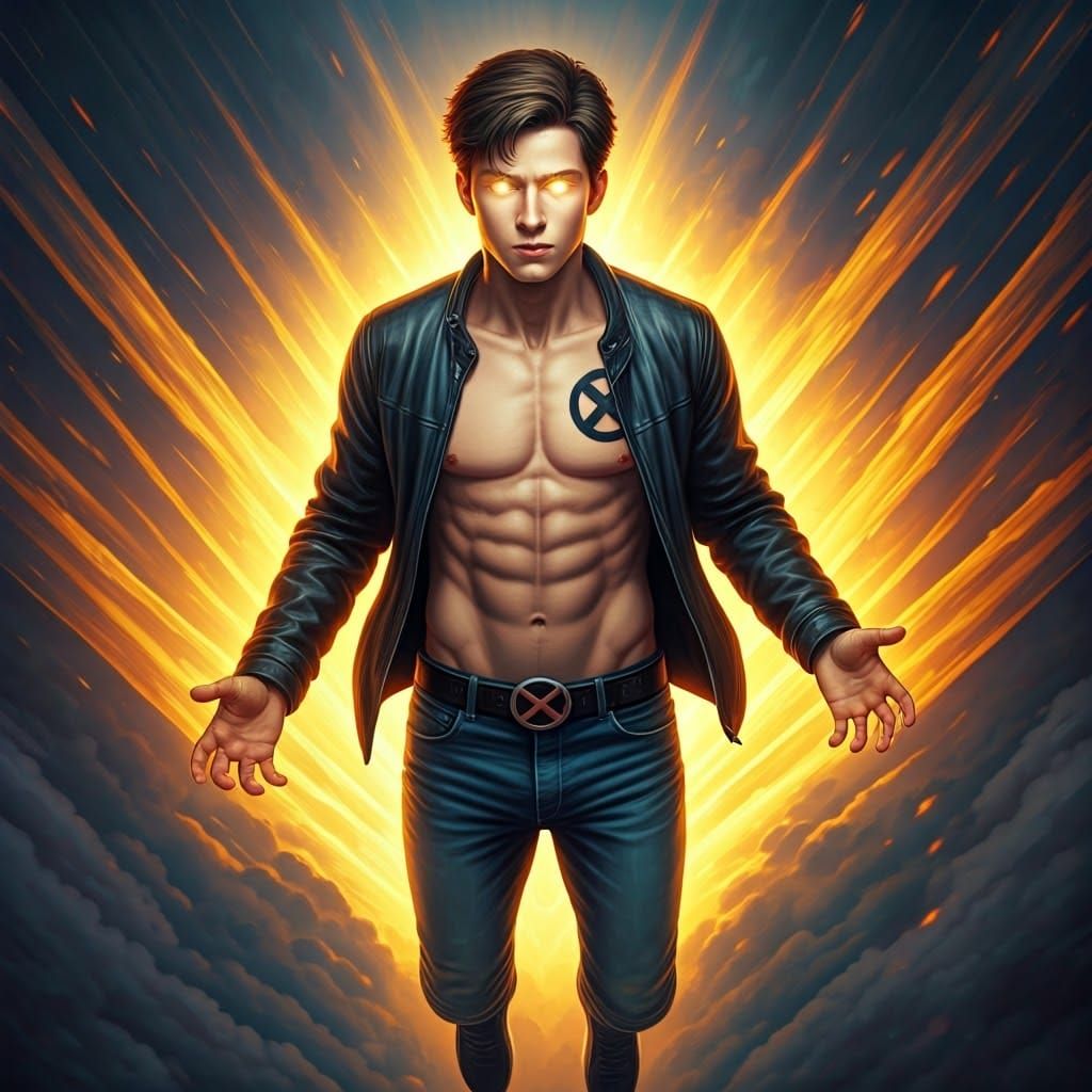 Hyperrealistic X-Man Nate Grey in Golden Energy Aura