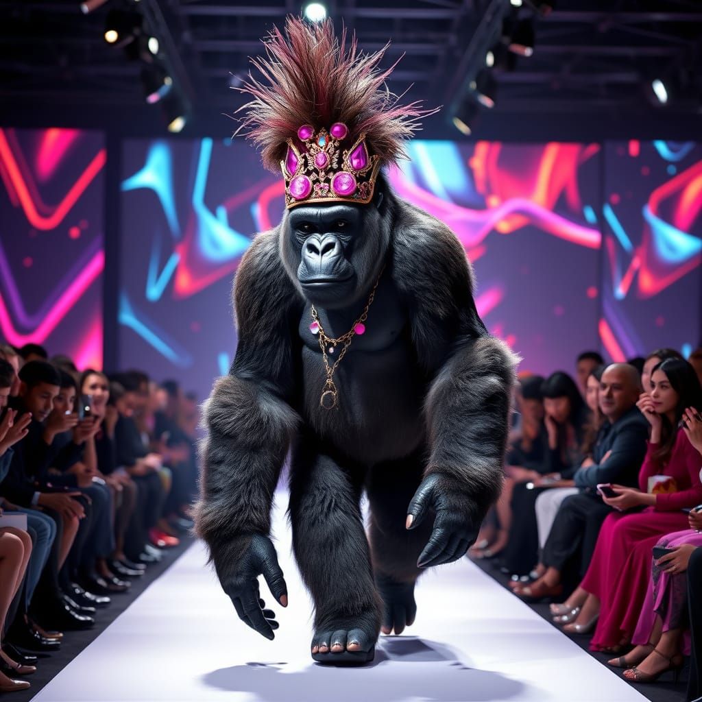 Cosmic Gorilla Grodd Struts Catwalk in Hyperrealistic Style