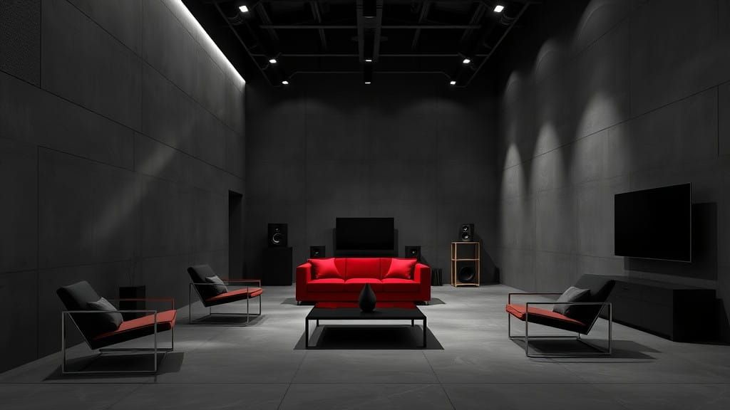 Futuristic Grey and Red Living Space