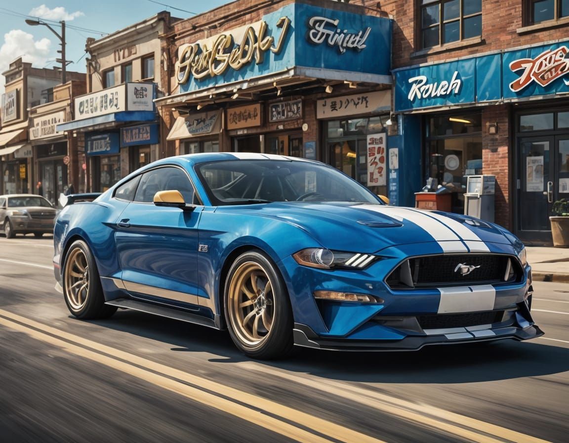 Mustang Roush on Route 66 in Anime Style