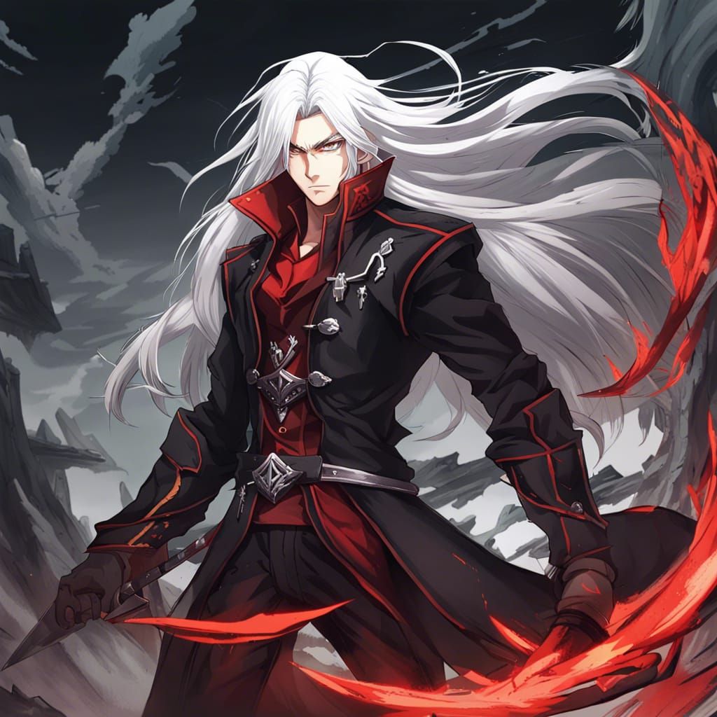 Anime Character with White Hair in Battle Gear