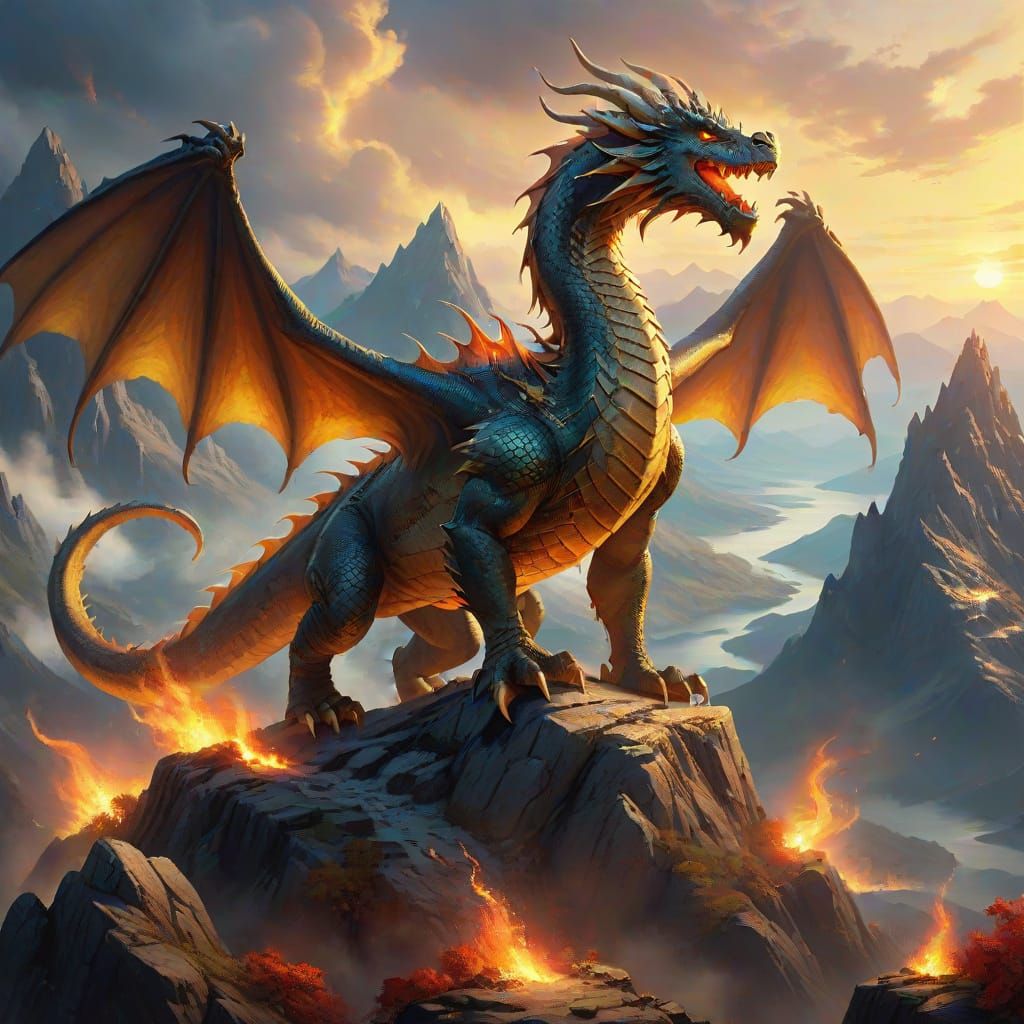 Dragon on a Mountain: Fantasy Digital Art