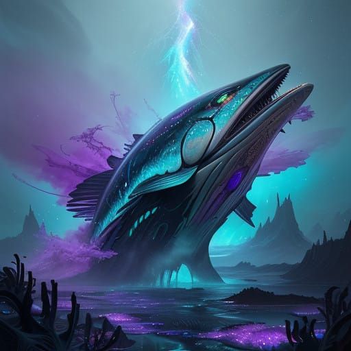 Ethereal Tuna Predator in Iridescent, Nebula-Inspired Coat