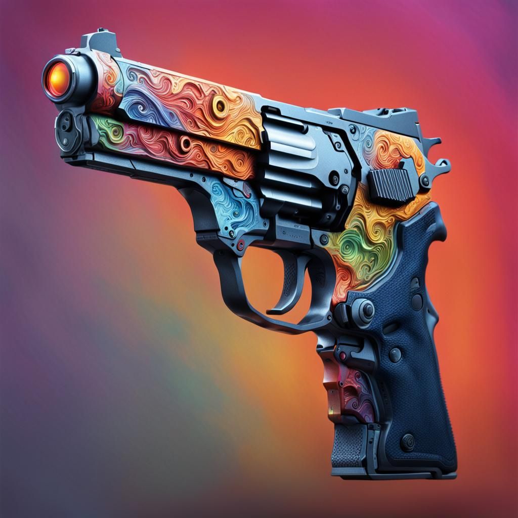 Hyperrealistic Gun in Splash Art Style