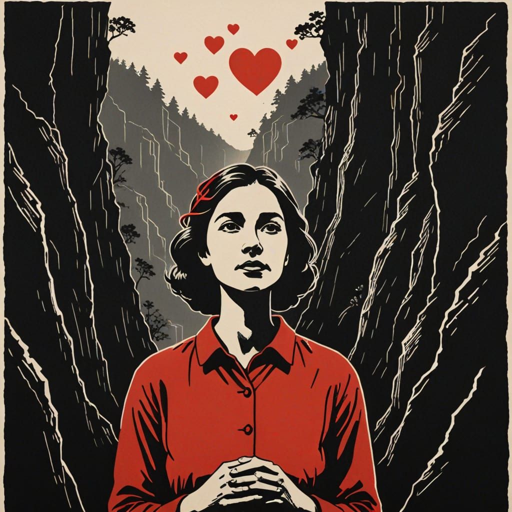A Loving Woman Contemplates Life's Possibilities in a Red He...