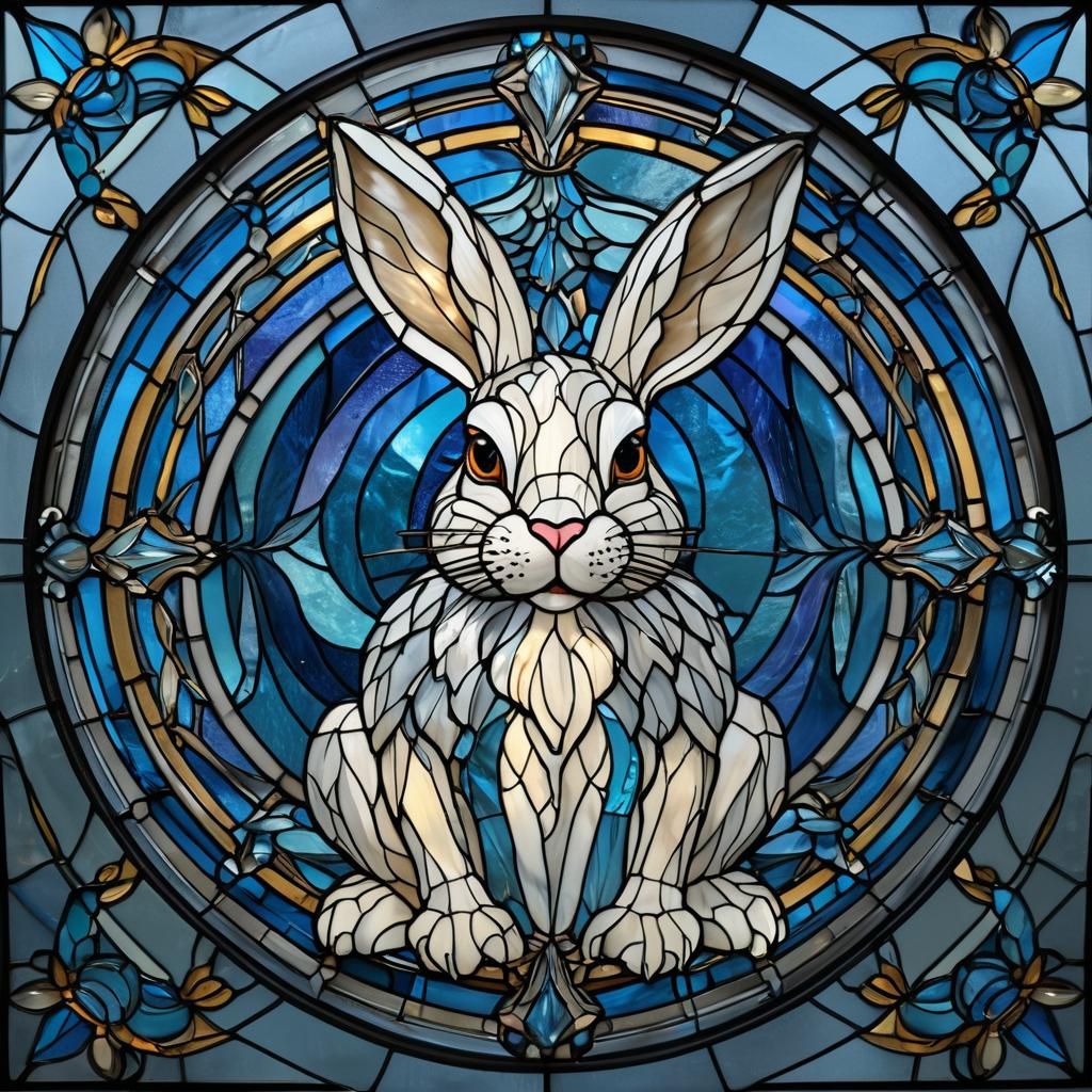 Iridescent Rabbit in Art Deco Stained Glass