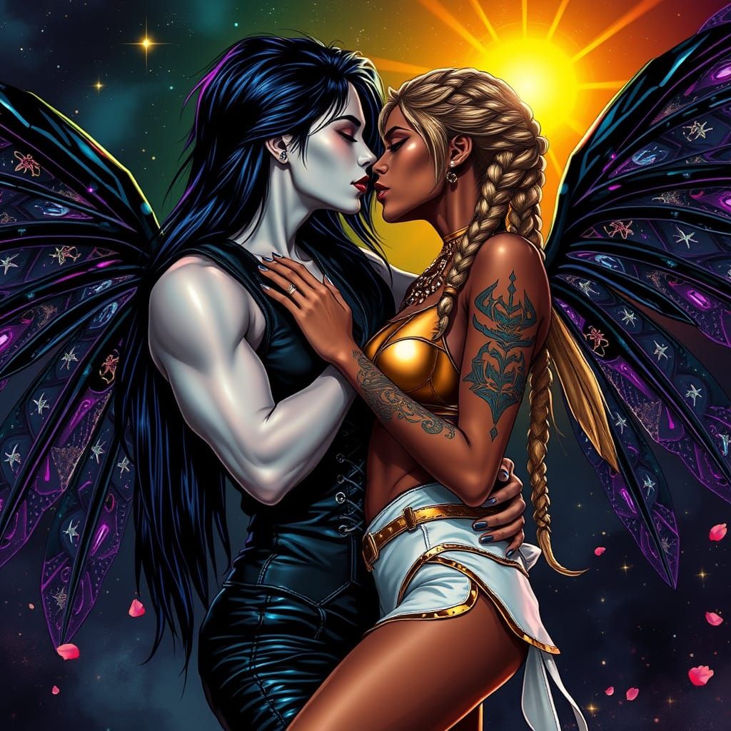 Butch Night Fae in Neon Pulp Comic Style