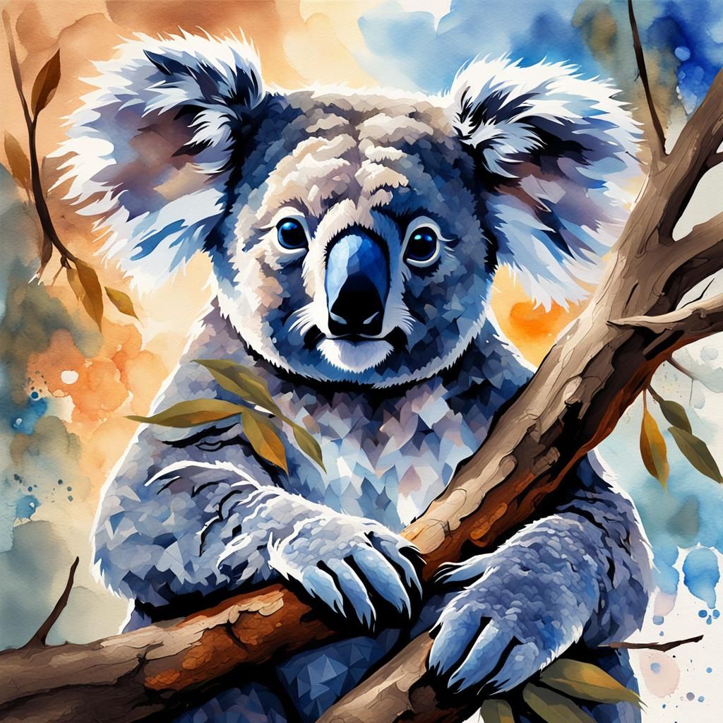 Watercolor Koala Portrait with Dynamic Lighting