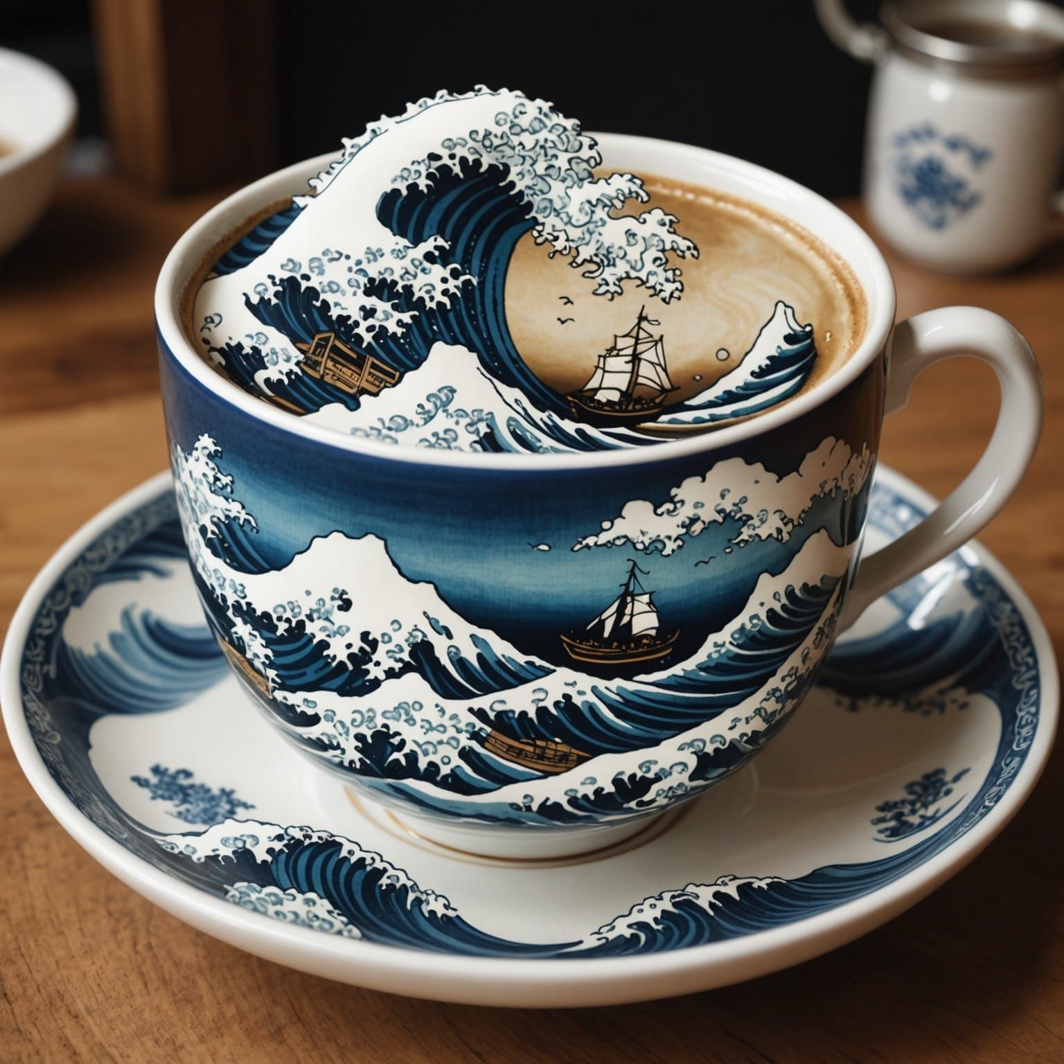 Hokusai Coffee Wave in Teacup