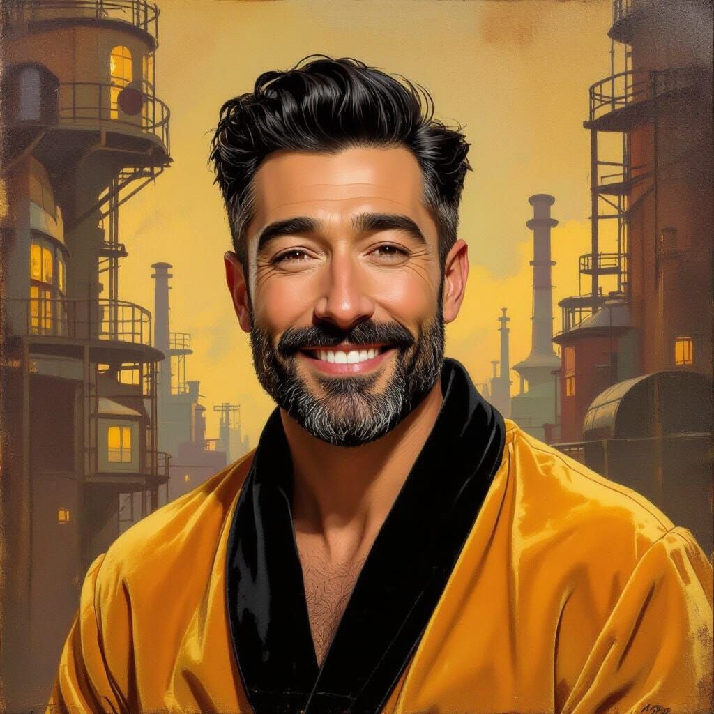 Handsome Man in Red Velvet Bathrobe Impressionist Masterpiec...