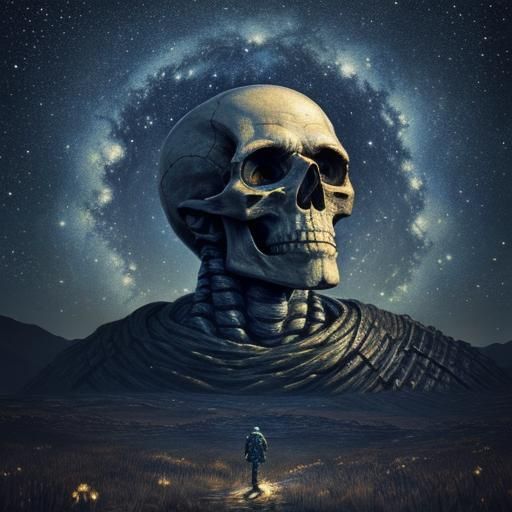 Skull with Starry Night Background in Cinematic 3D